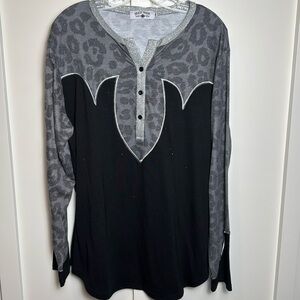 Crazy Train leopard Henley top
